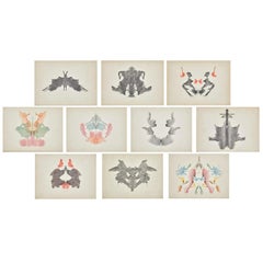 Ensemble vintage de dix tests de Rorschach ou plaques de psychodiagnostic d'A Hermann