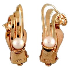 Hermann Siersbøl, Denmark, Vintage Ear Clips in 14 Carat Gold with Pearls