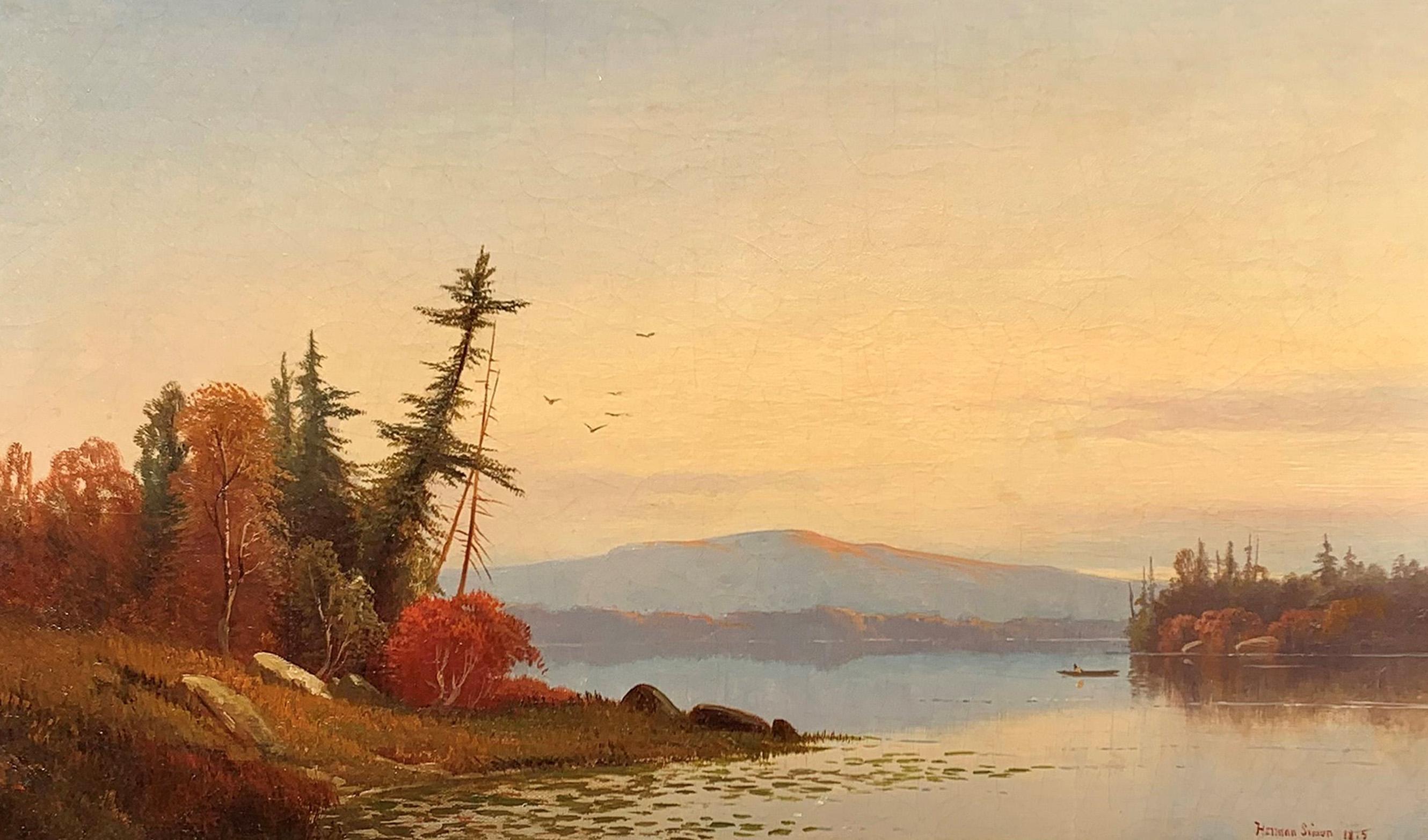 Sunset on the Hudson River by Hermann Simon (American, 1846-1895) For Sale 1