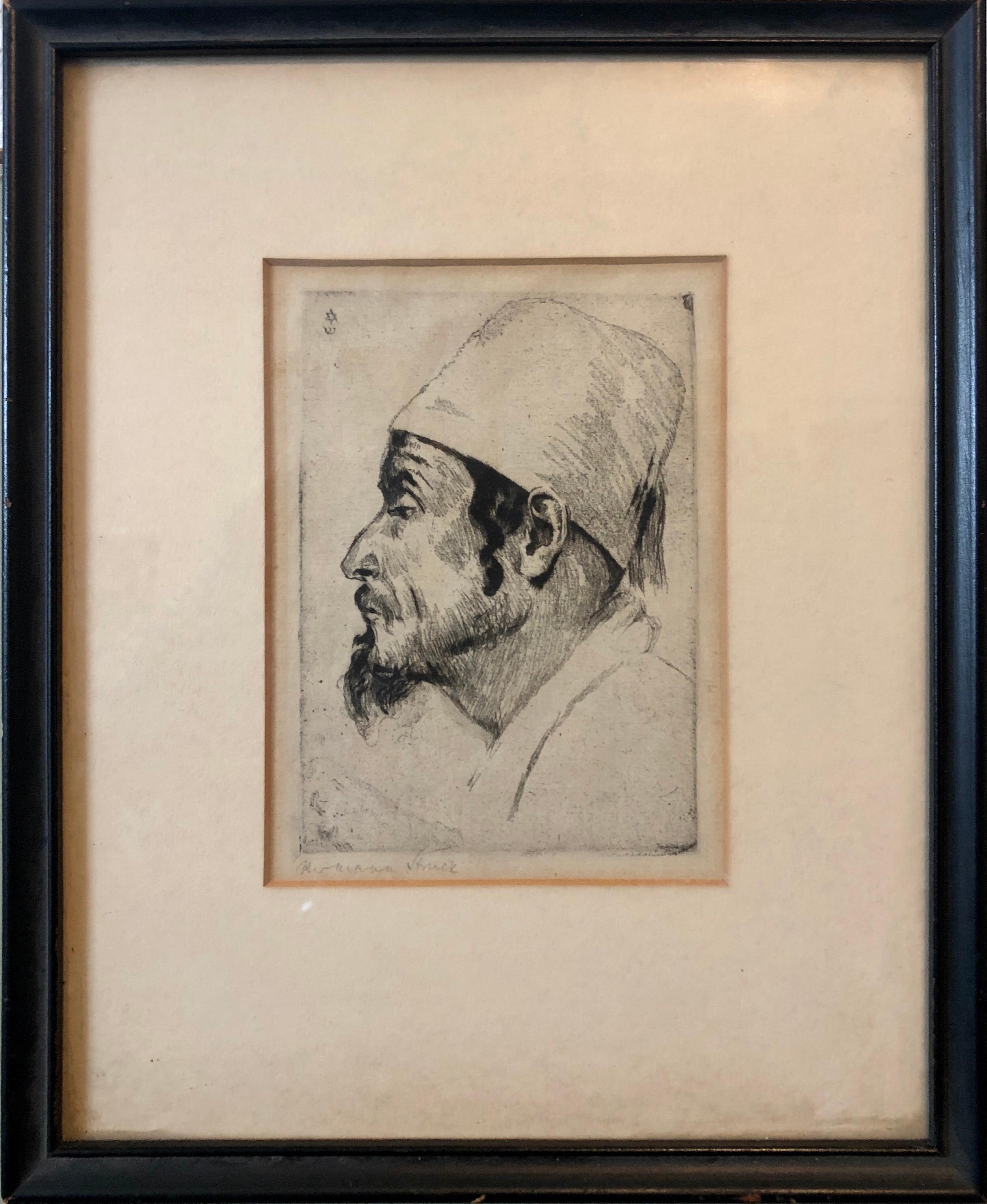 Artista tedesco impressionista Acquaforte Judaica Ebreo Sefardita Epoca Bezalel - Figurative Print Marrone di Hermann Struck