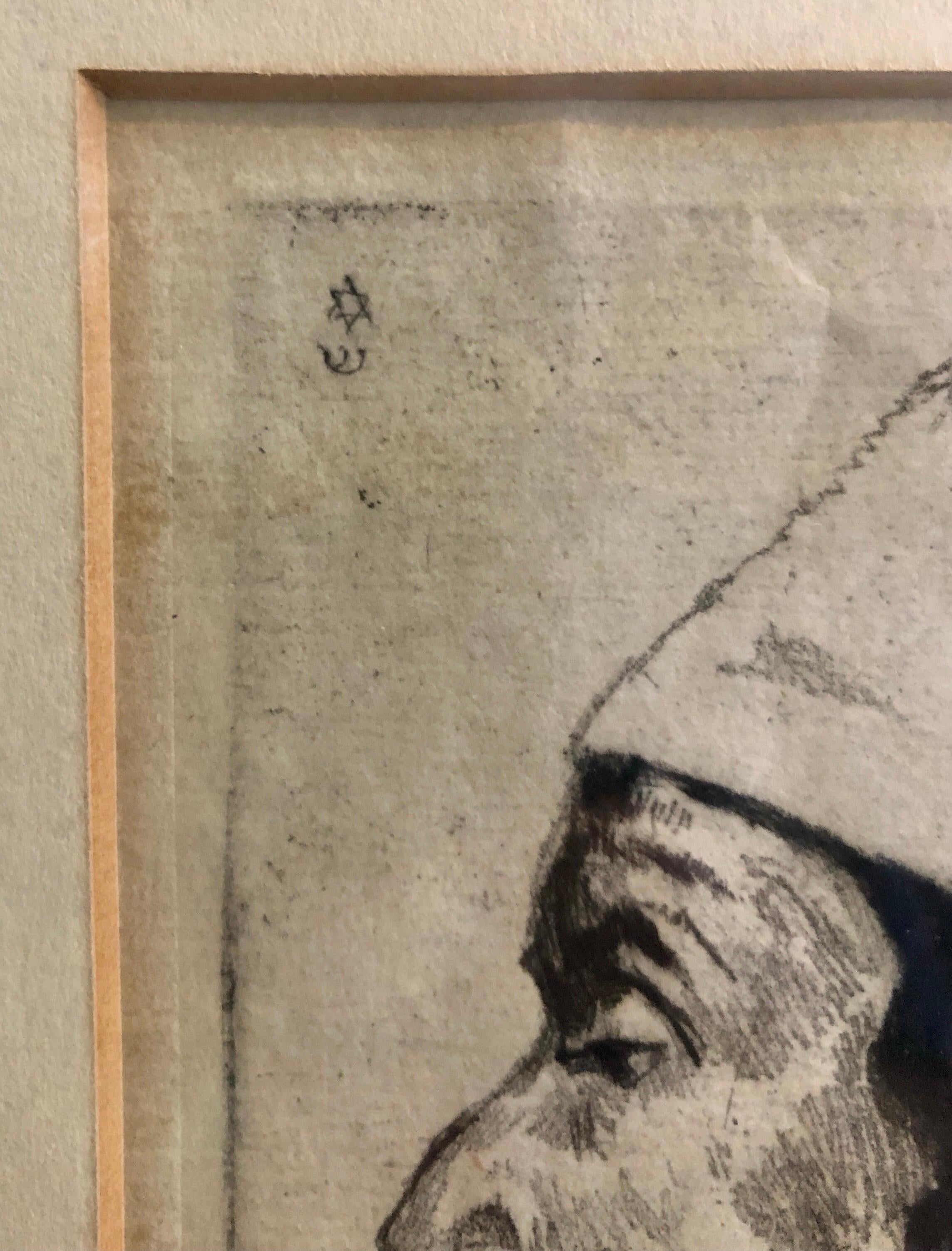 Ritratto di rabbino sefardita yemenita o marocchino.
Con cornice 11 X 9 vista 6 X 4,5 

Hermann Struck (6 marzo 1876 - 11 gennaio 1944) è stato un artista ebreo tedesco noto per le sue incisioni.
Hermann Struck (Chaim Aaron ben David) è nato a