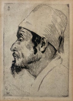 Antique German Artist Impressionist Etching Judaica Jewish Sephardic Jewish Bezalel Era