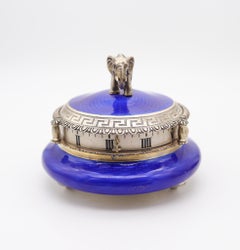 HERMANN SÜDFELD 1900 Wiener emaillierte Sterling-Schreibtischuhr mit Elefantenmotiv