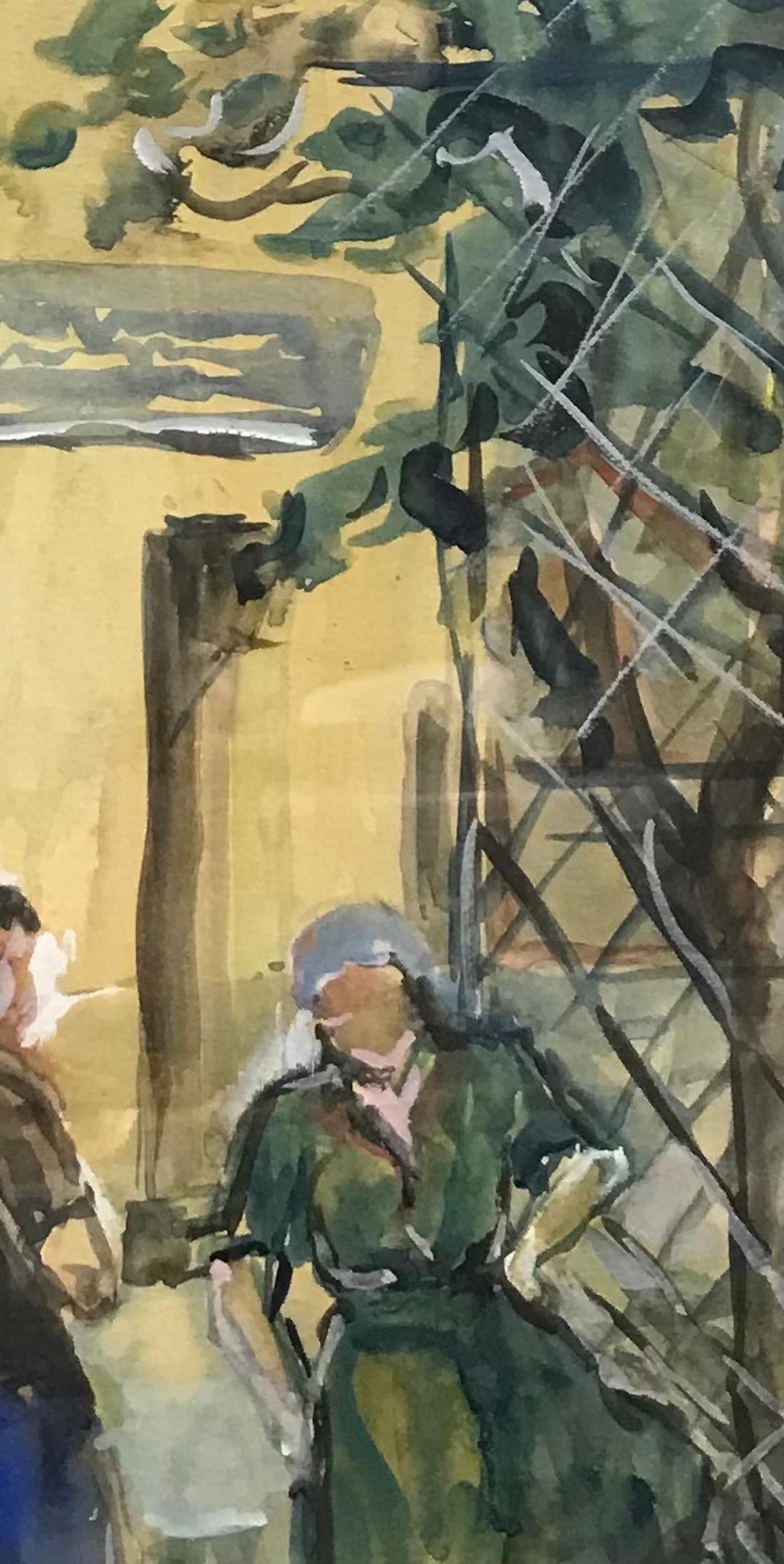 Chatting in the shade by Hermann Urban - Watercolor  For Sale 1