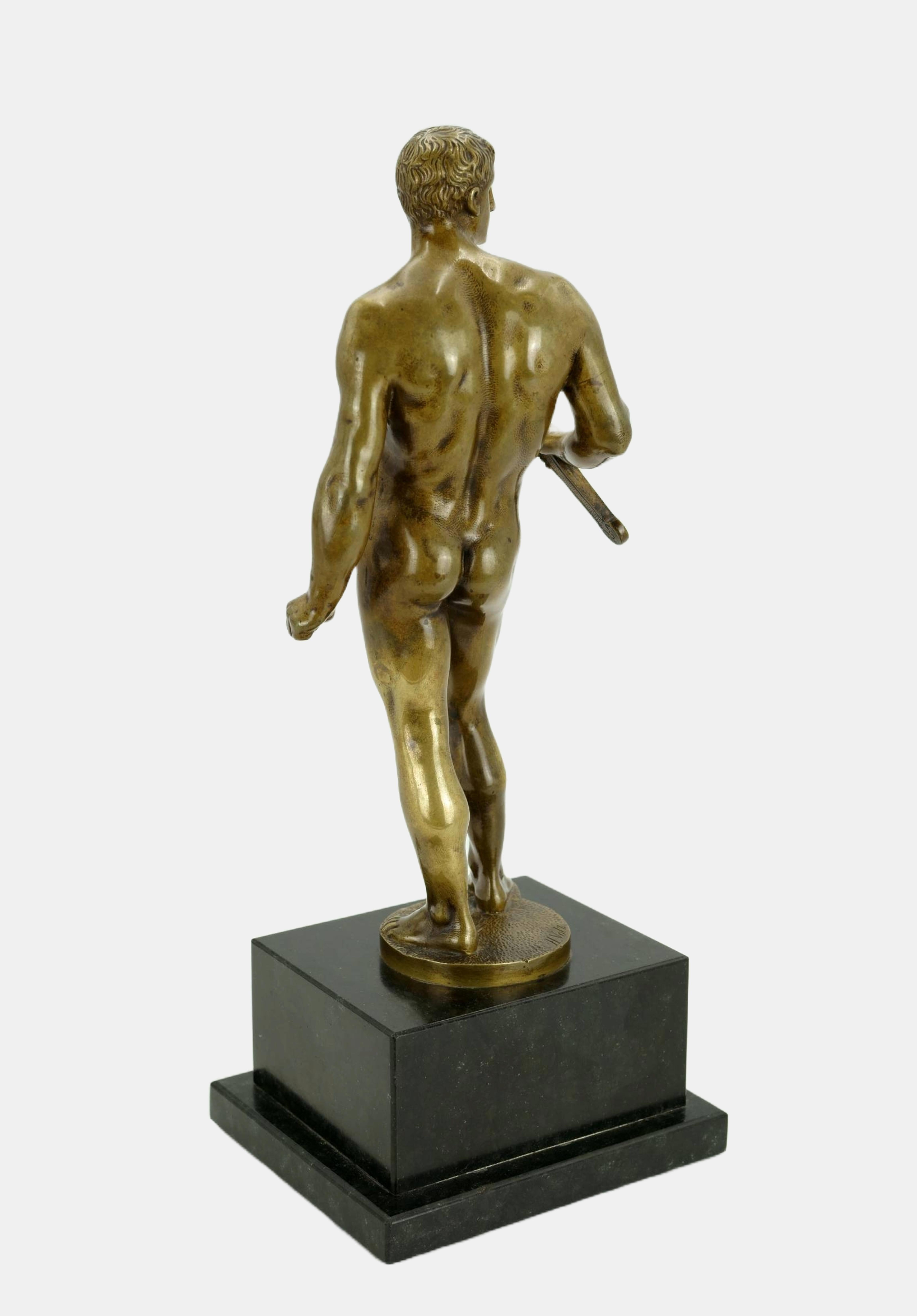 Naked warrior with short sword / - The New Hercules - - Gold Figurative Sculpture by Hermann Volz