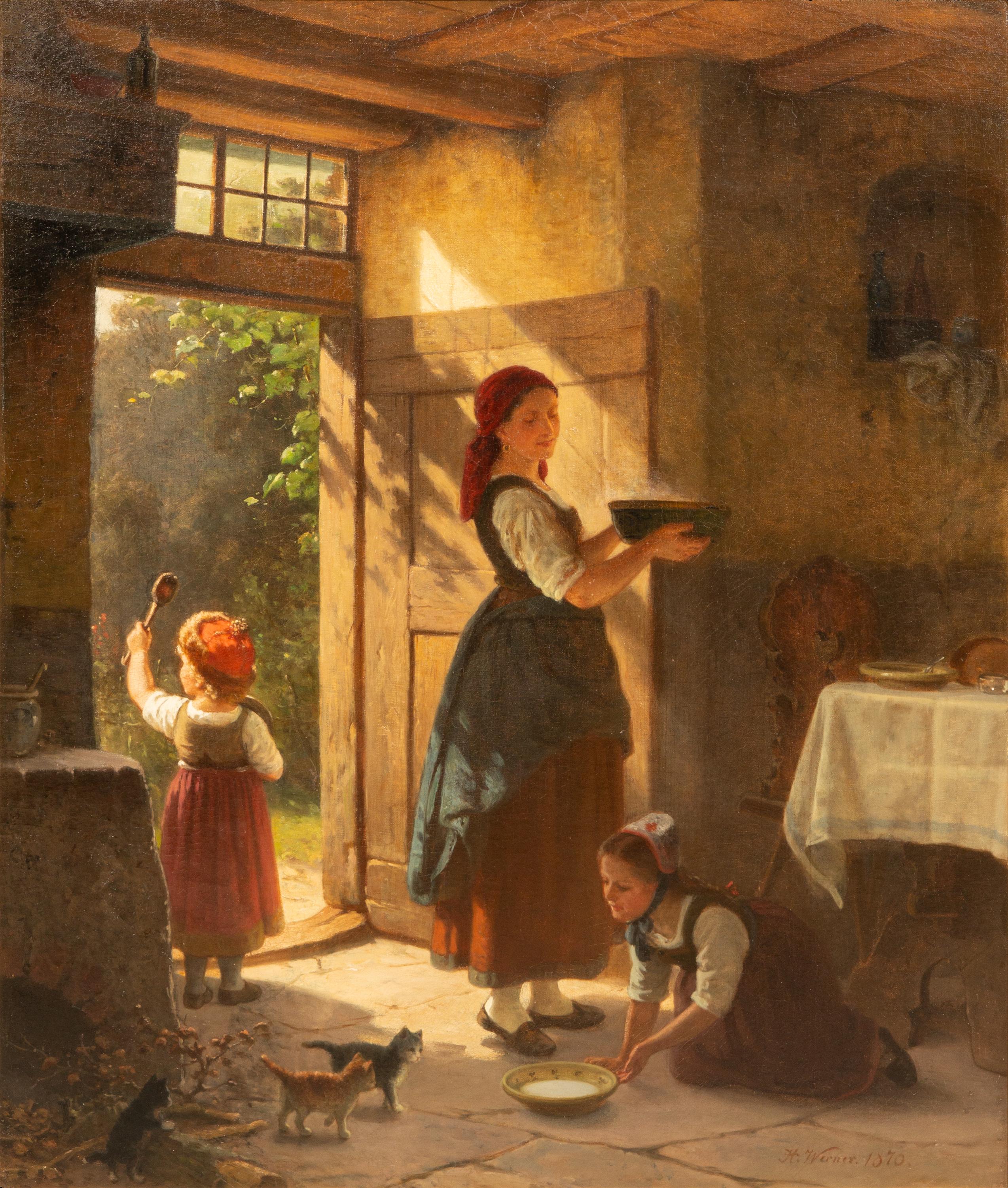 ‘Meal Time for all’ by Hermann Werner (1816 – 1905), signed and dated 1870 For Sale 1