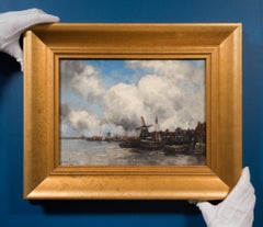 Hermanus Koekkoek Jr Dutch Harbor Scene Oil Jan van Couver Painting