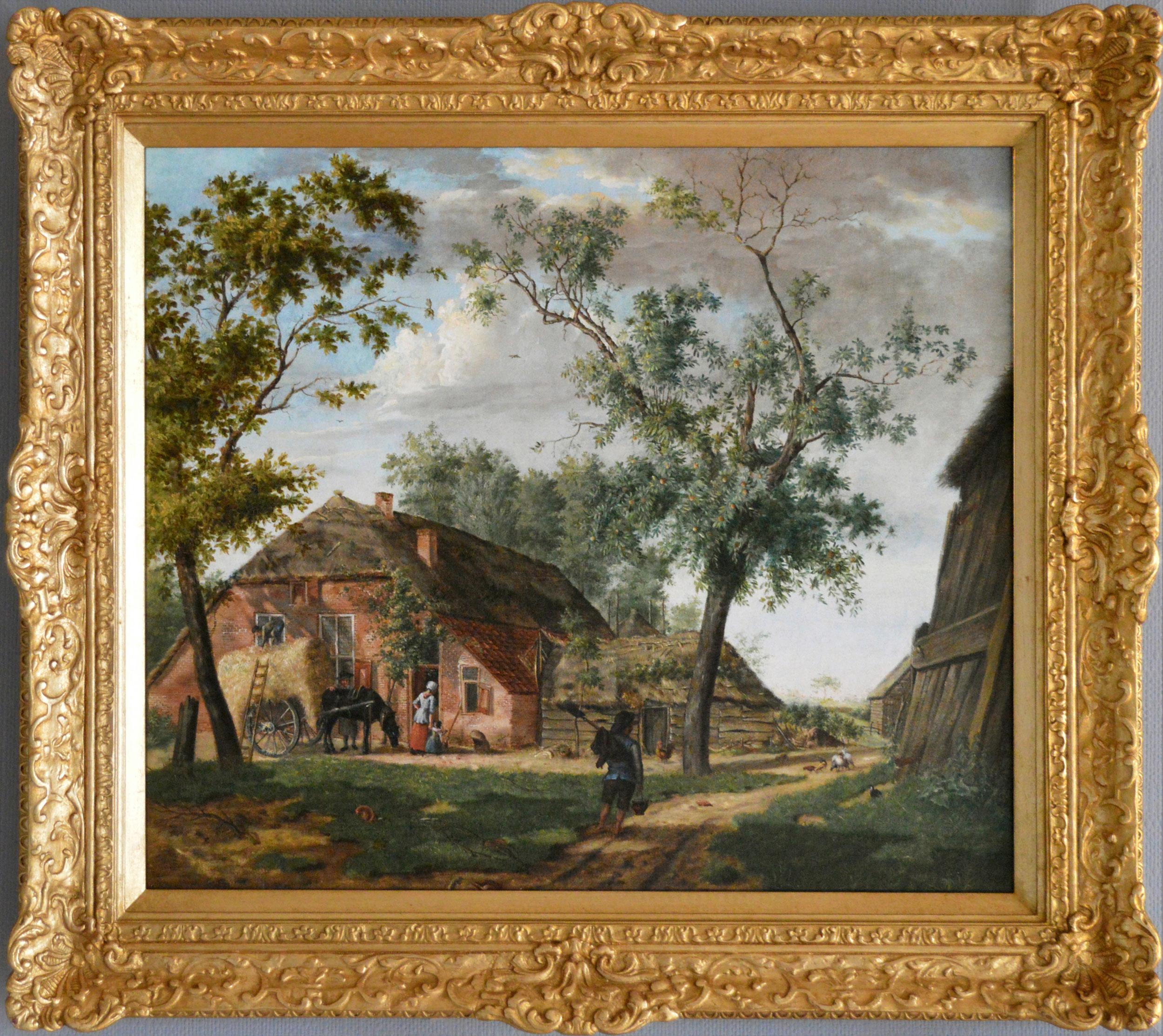 Hermanus van Brussel Landscape Painting - Early 19th Century landscape oil painting of a farm