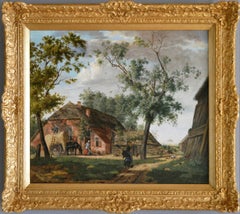 Early 19th Century landscape oil painting of a farm