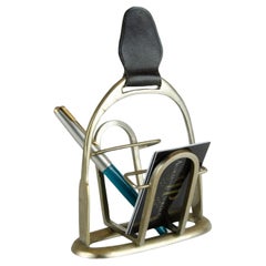Hermcès Stirrup Shaped Pencil and cards Holder in Brass and Leather