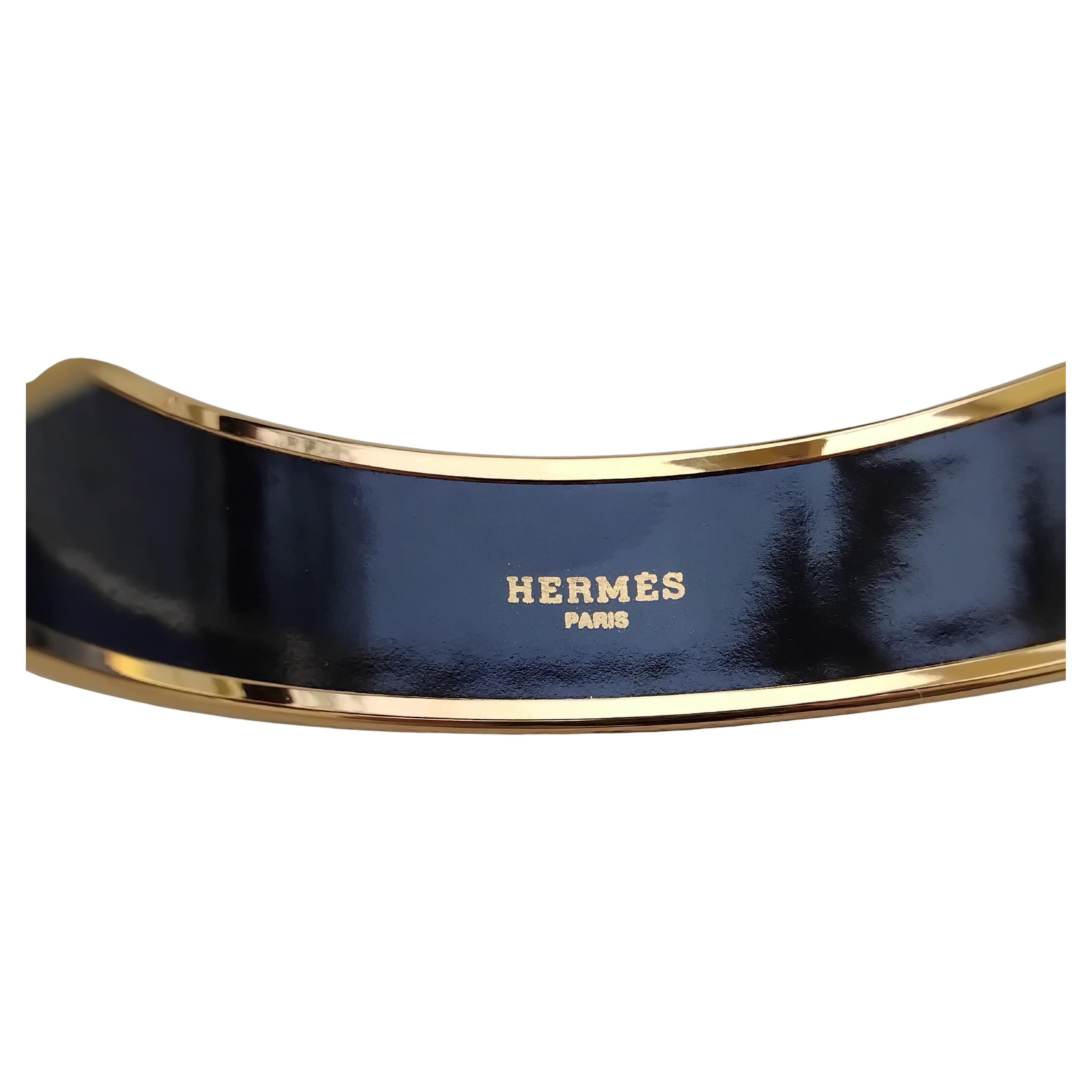 Hermè Greyhound Dogs Levriers Enamel Bracelet New Gold Hdw Size GM 70 3