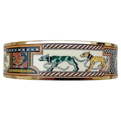 Hermè Greyhound Dogs Levriers Enamel Bracelet New Gold Hdw Size GM 70