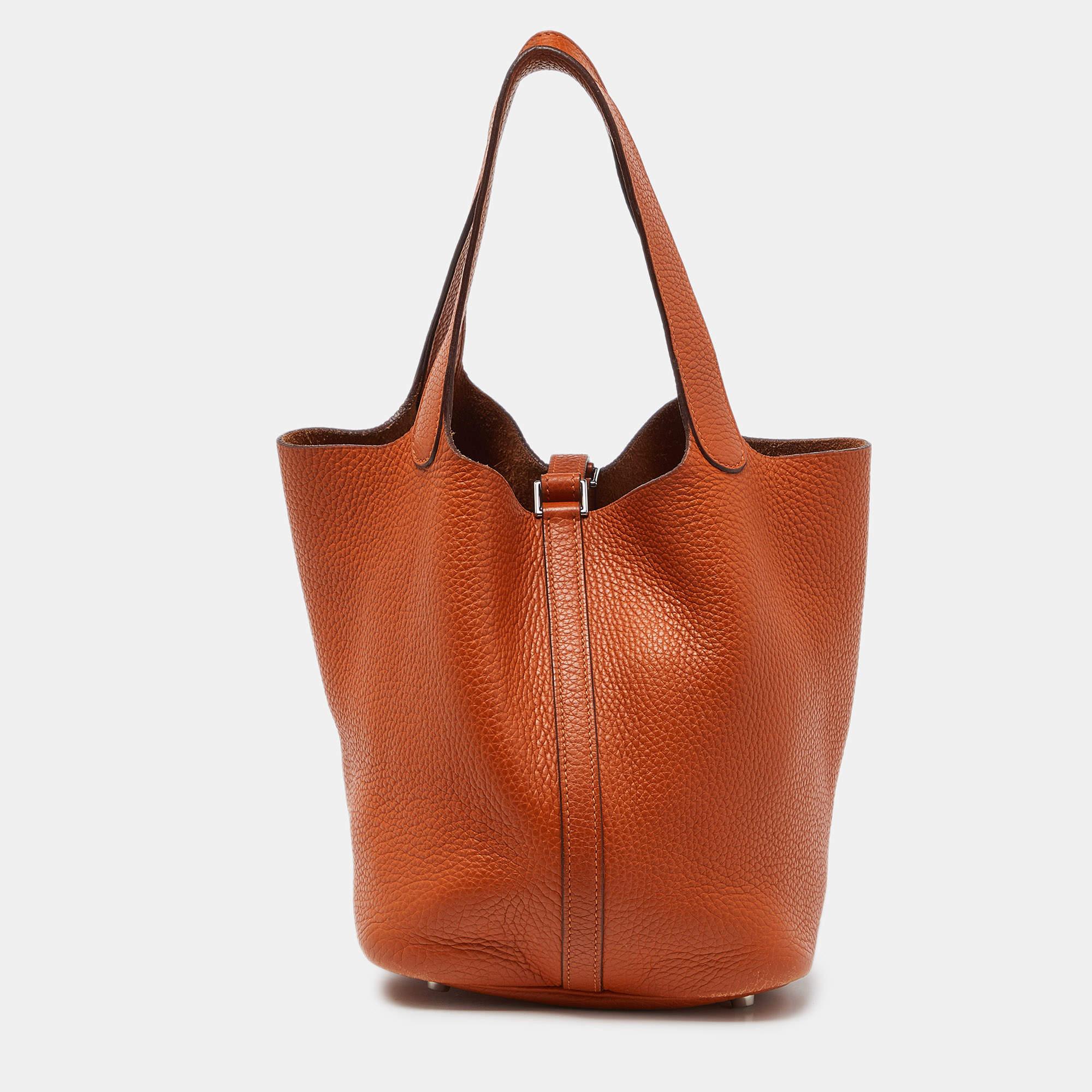 Women's Hermès Orange Taurillon Clemence Leather Picotin Lock 22 Bag For Sale
