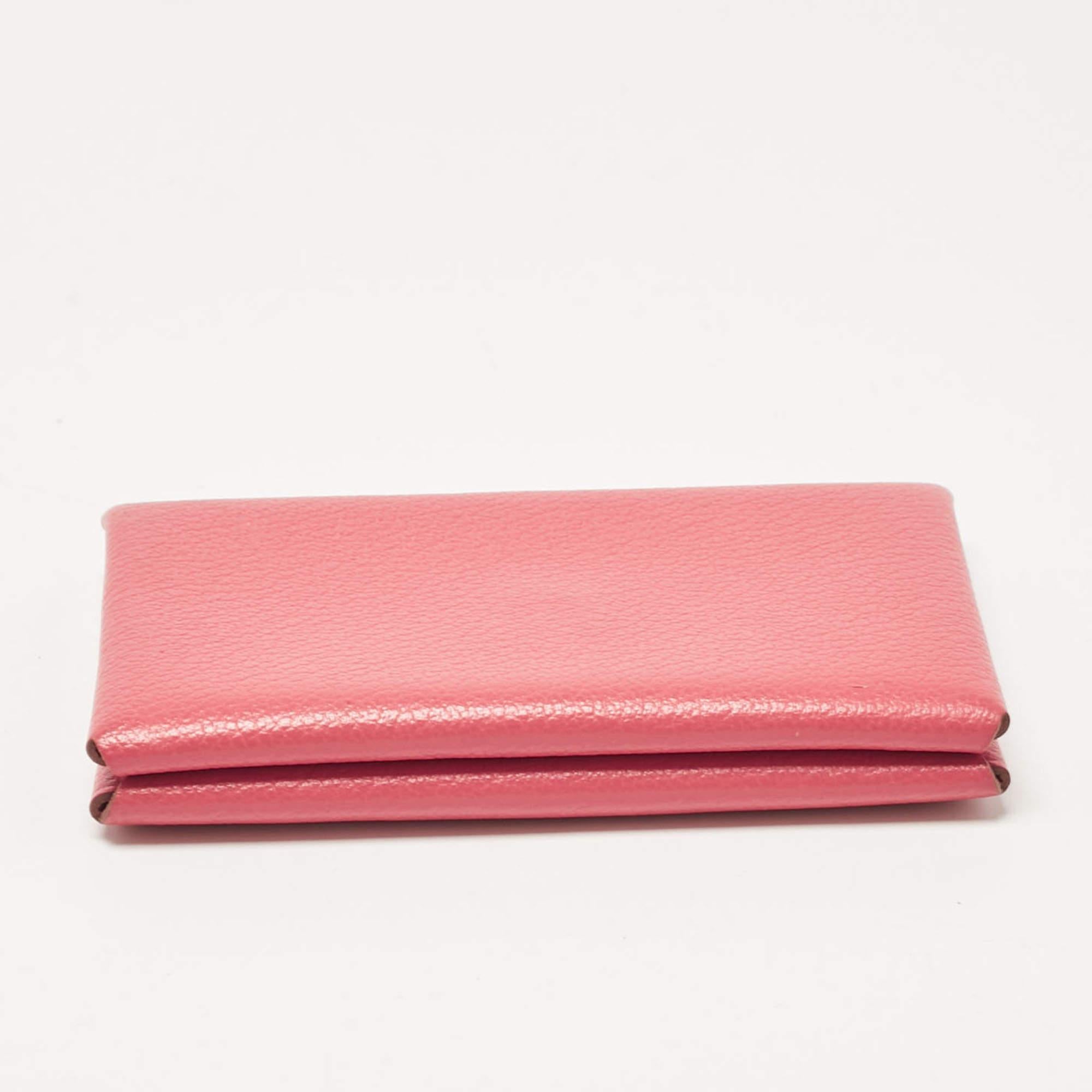 Hermès Rose Azalee Chevre Mysore Leather Calvi Card Holder For Sale 1