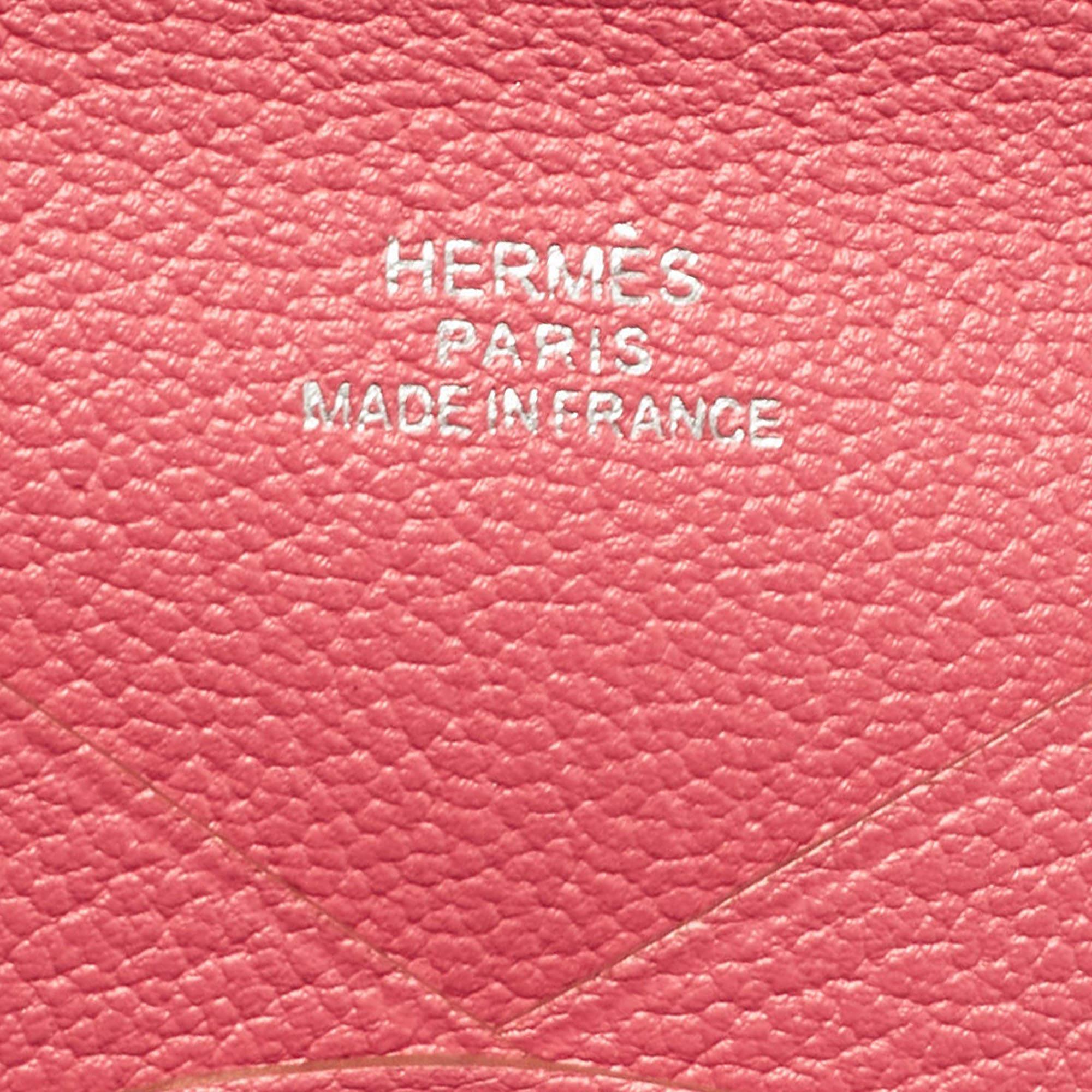 Hermès Rose Azalee Chevre Mysore Leather Calvi Card Holder For Sale 2