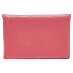 Herm&egrave;s Rose Azalee Chevre Mysore Leather Calvi Card Holder