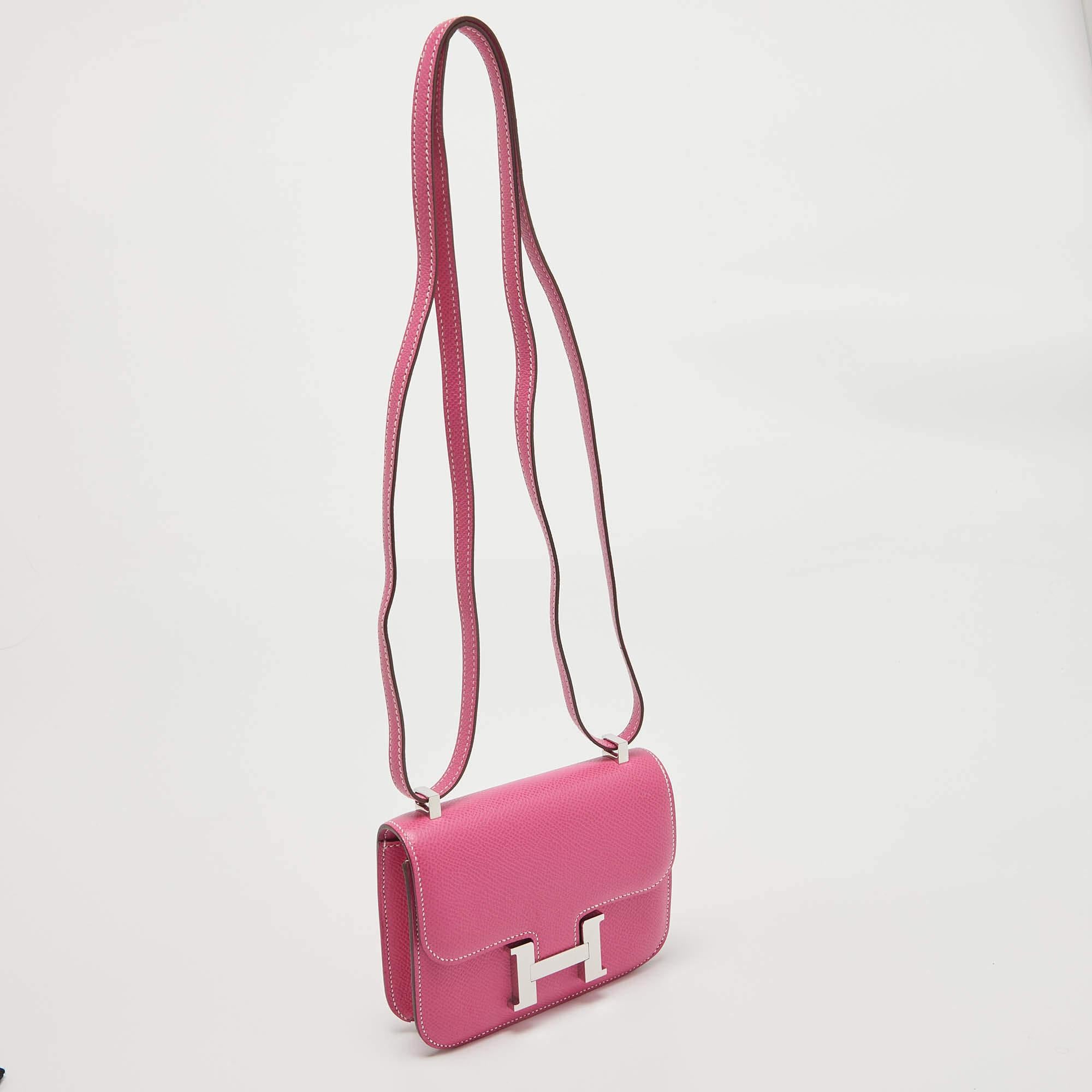Pink Hermès Rose Tyrien Epsom Leather Palladium Finish Constance Micro Bag