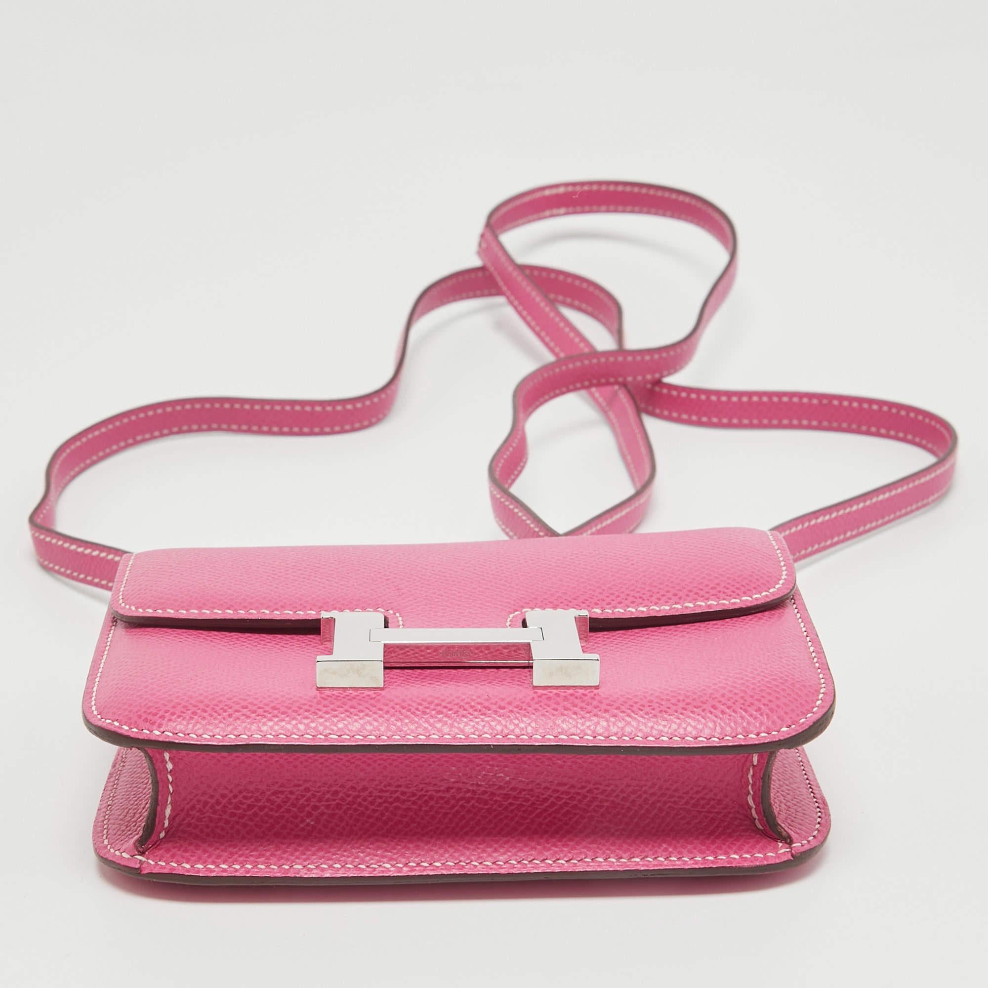 Hermès Rose Tyrien Epsom Leather Palladium Finish Constance Micro Bag 3