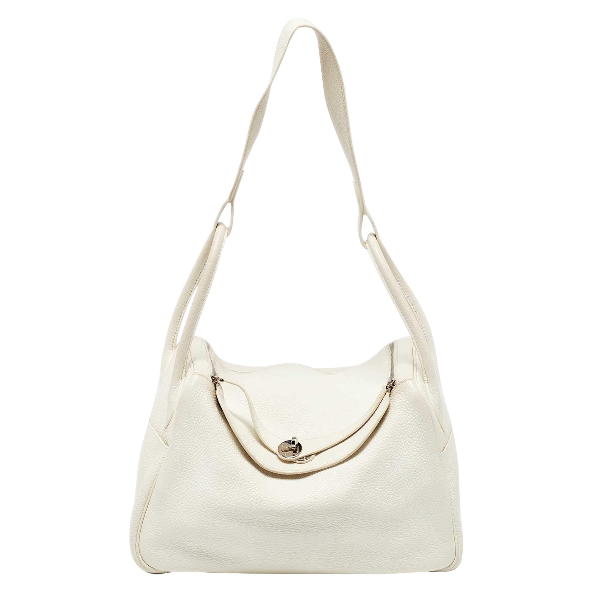 Herm&egrave;s White Taurillion Togo Leather Palladium Finish Lindy 34 Bag