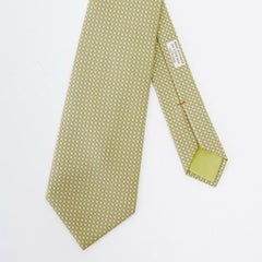 HERMES 045559MA yellow taupe houndstooth pattern print classic silk neck tie