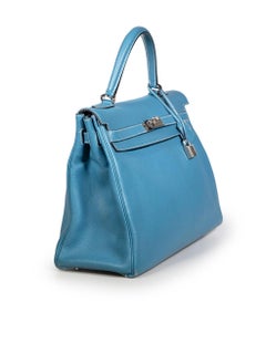Hermès 06 Blue Jean Leather Kelly 35 Clemence PHW