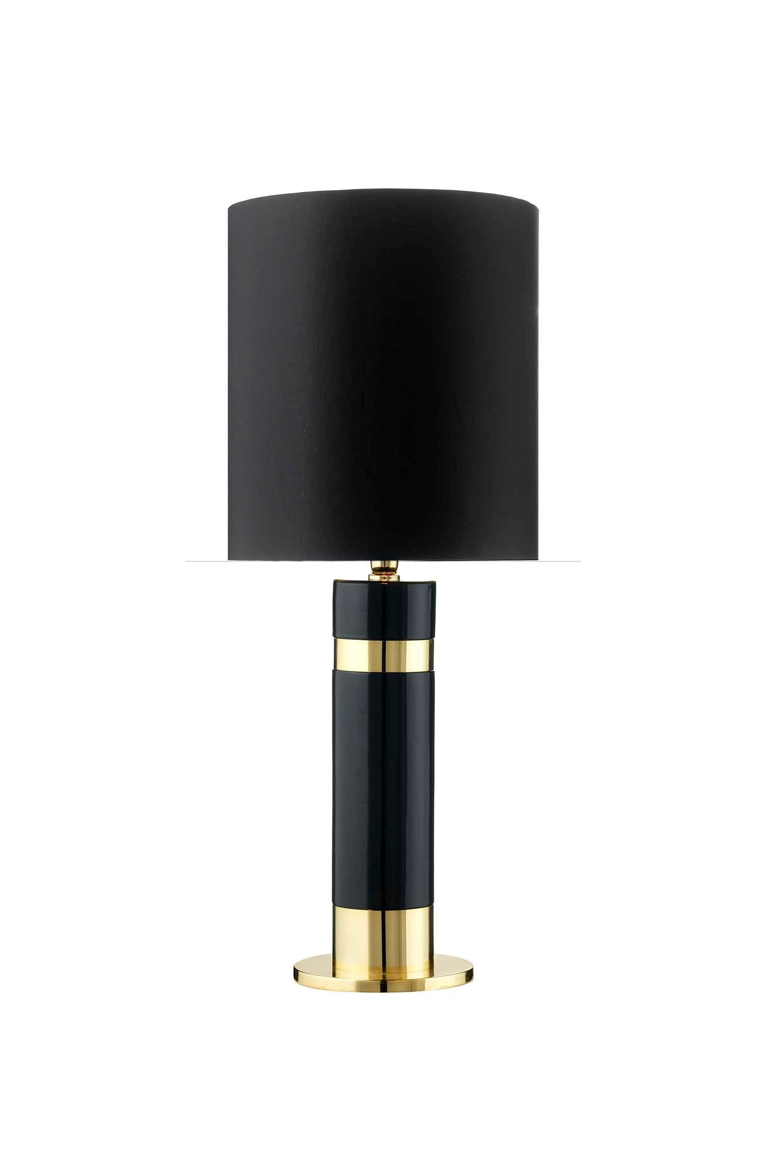 Ceramic table lamp HERMES 1 black enamel and 
24-Karat gold finished, with cotton lampshade.
cod. LHE001


Measures: 
Height 98.0 cm
Diameter 40.0 cm.
 