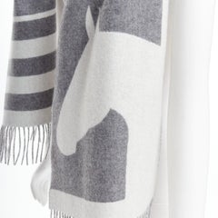 HERMES 100% cashmere abstract horse head fringe wool scarf
