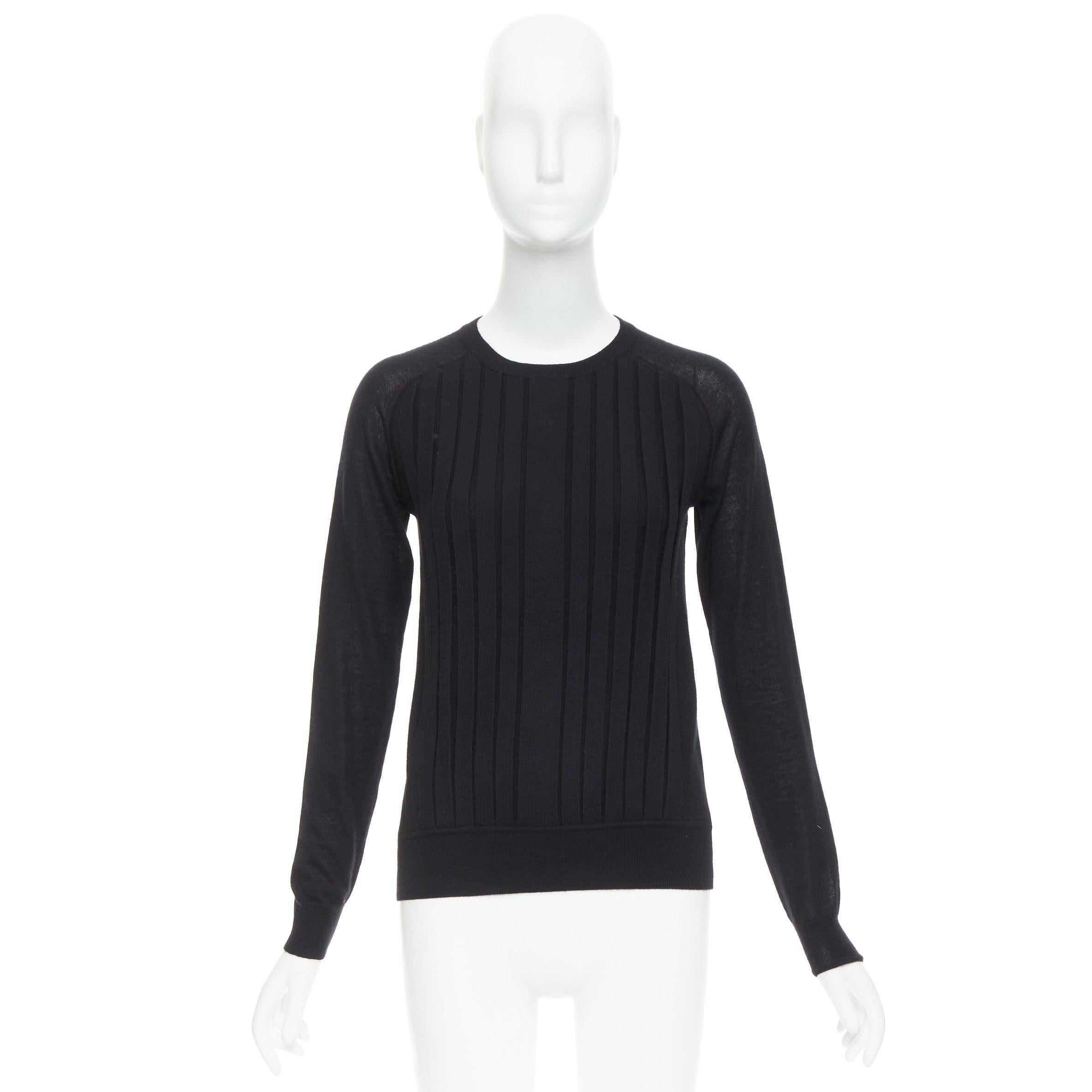HERMES Pull raglan 100% cachemire noir à plis accordéon FR34 XS en vente 4