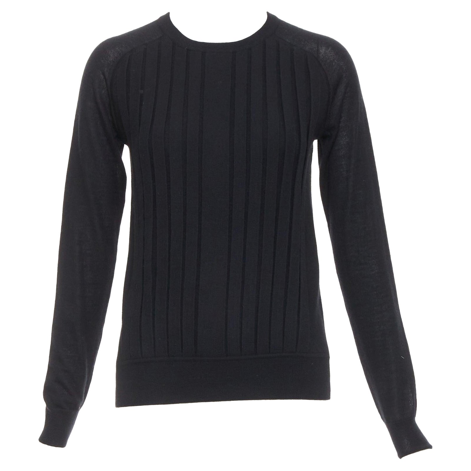 HERMES Pull raglan 100% cachemire noir à plis accordéon FR34 XS en vente