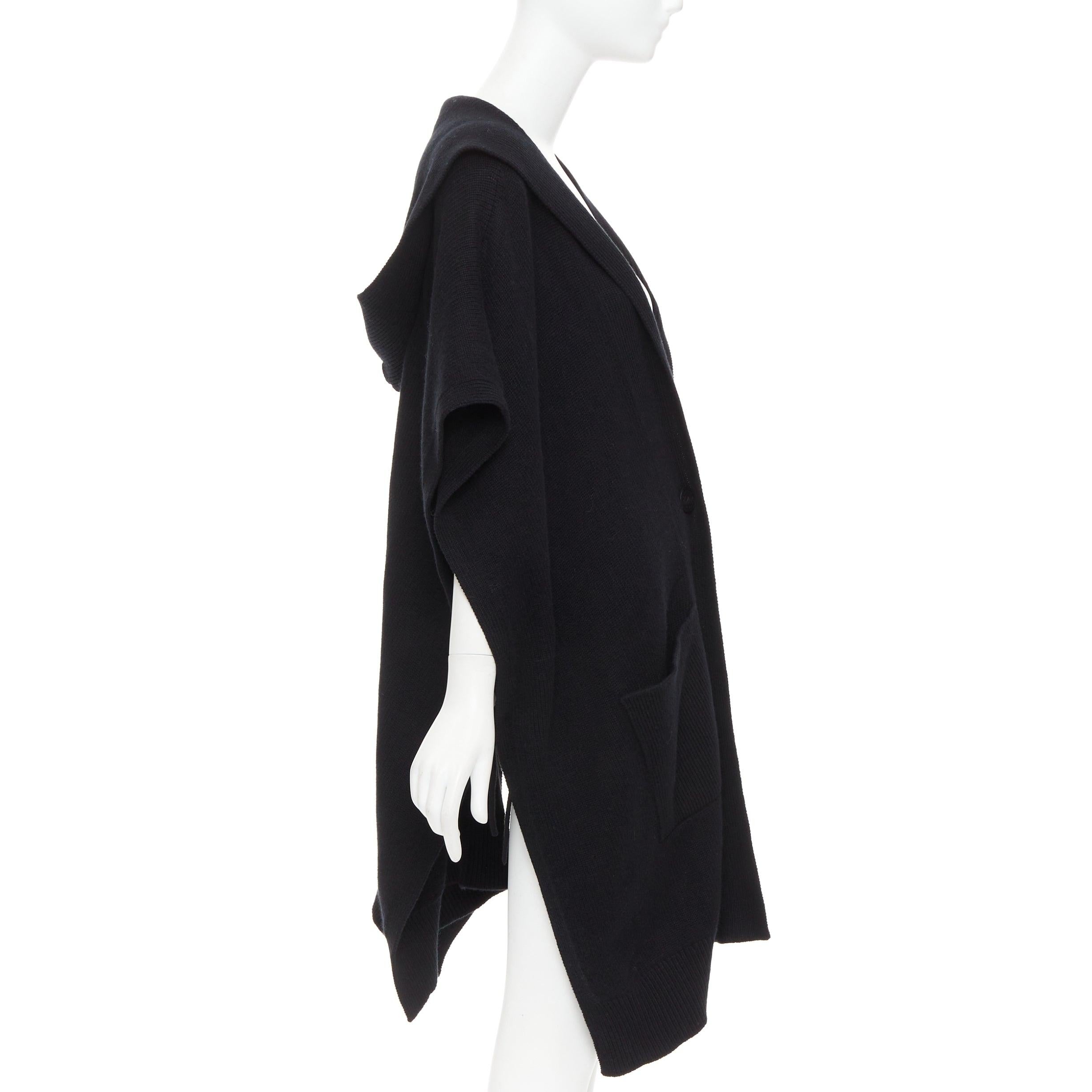 HERMES 100% Kaschmir schwarzer rechteckiger Poncho mit Kapuze Strickmantel TU Damen im Angebot