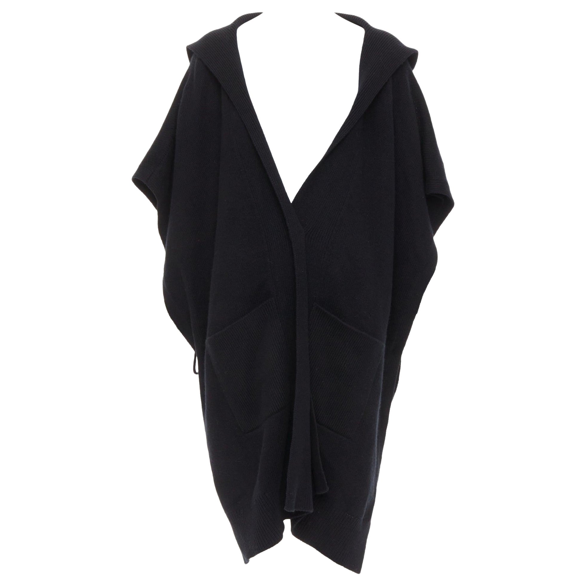 HERMES 100% Kaschmir schwarzer rechteckiger Poncho mit Kapuze Strickmantel TU im Angebot