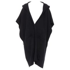 HERMES 100% Kaschmir schwarzer rechteckiger Poncho mit Kapuze Strickmantel TU