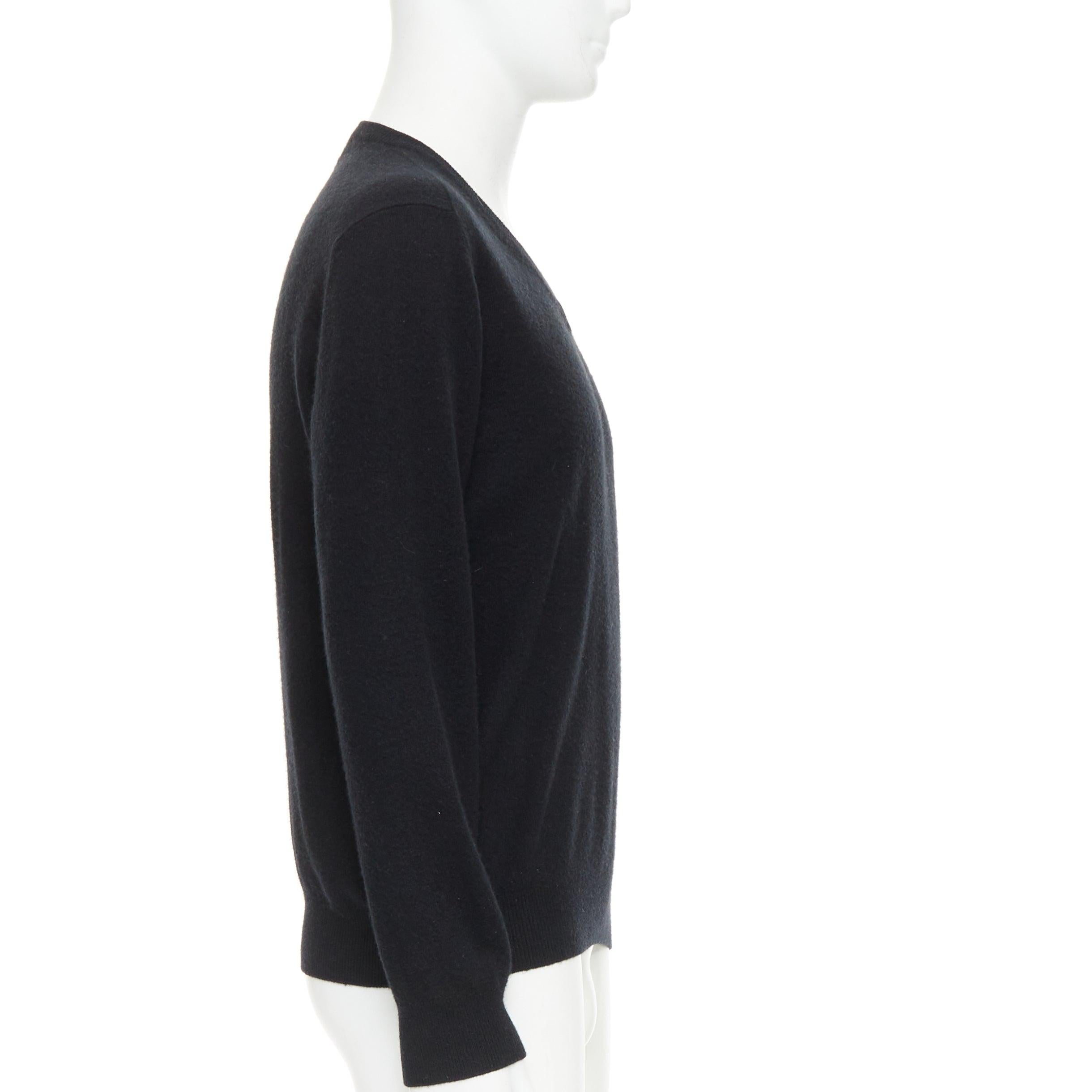HERMES 100% cashmere black V-neck minimal classic sweater XL In Excellent Condition For Sale In Hong Kong, NT