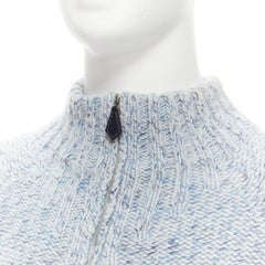 100 % Kaschmir Blauer Stiefelettenpullover mit halber Reißverschluss und hohem Halsausschnitt L