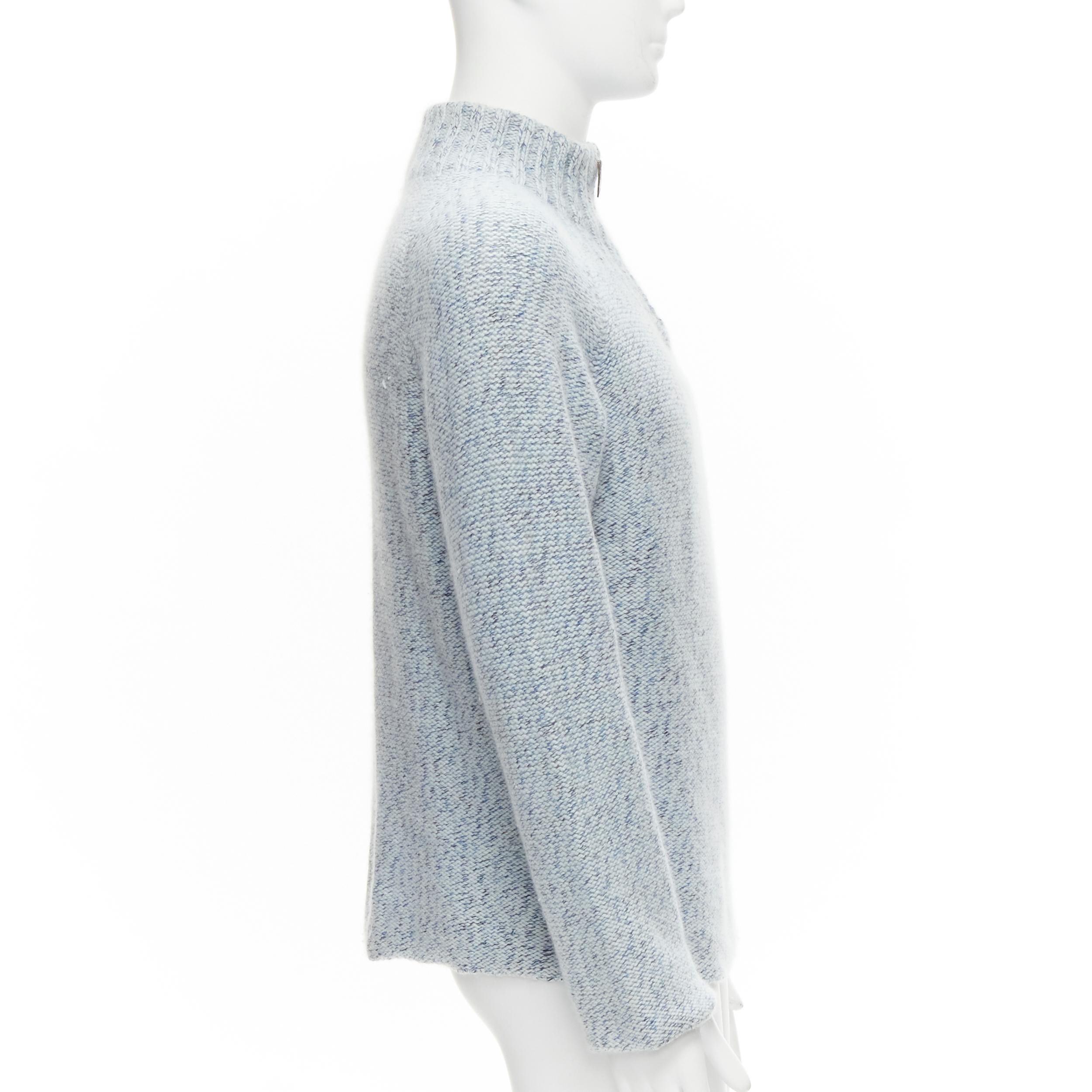 Men's HERMES 100% cashmere blue speckle leather half zip high neck sweater L