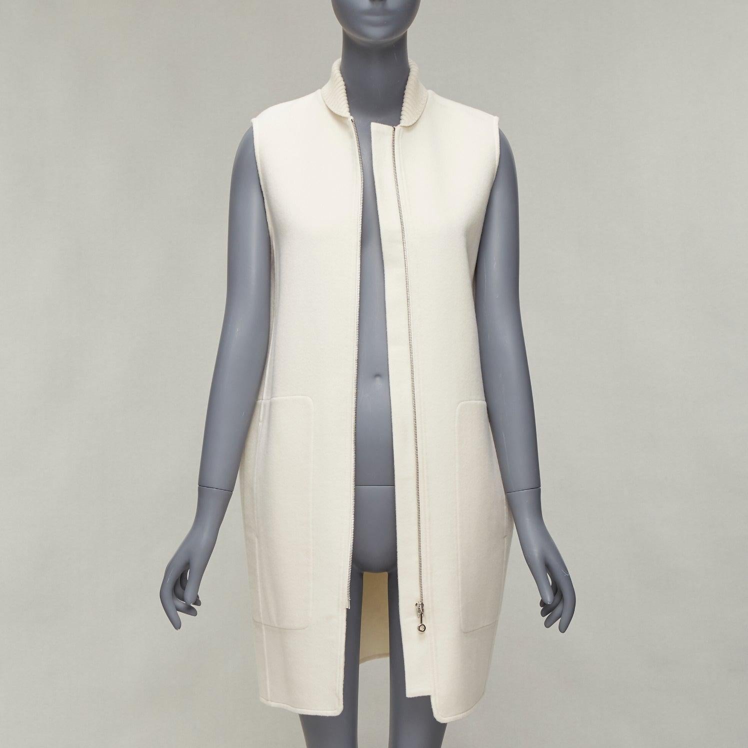 Beige HERMES 100% cachemire crema con applique sul retro e zip senza maniche FR34 XS in vendita