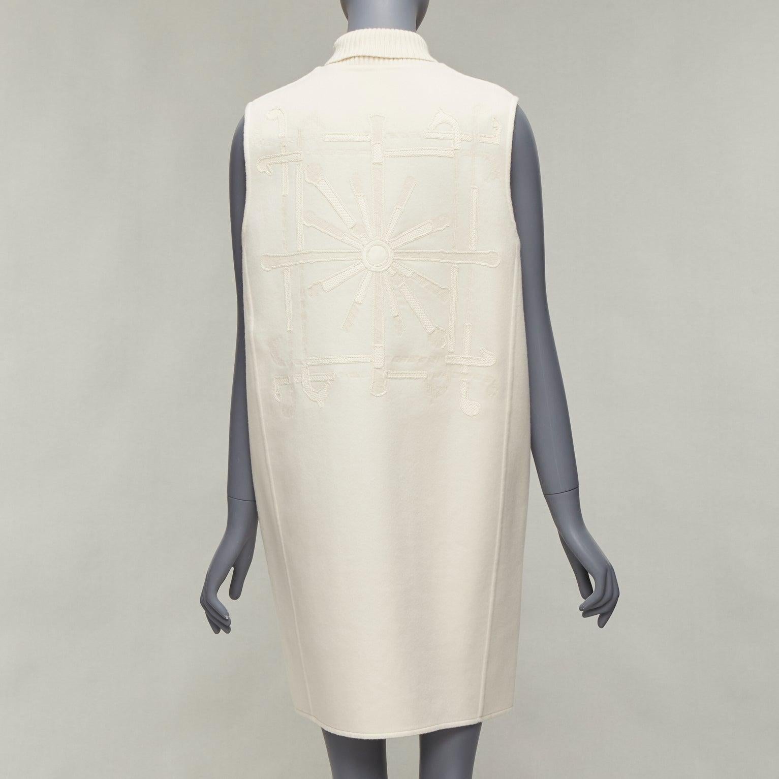 HERMES 100% cashmere cream applique back ribbed zip sleeveless coat FR34 XS For Sale 2
