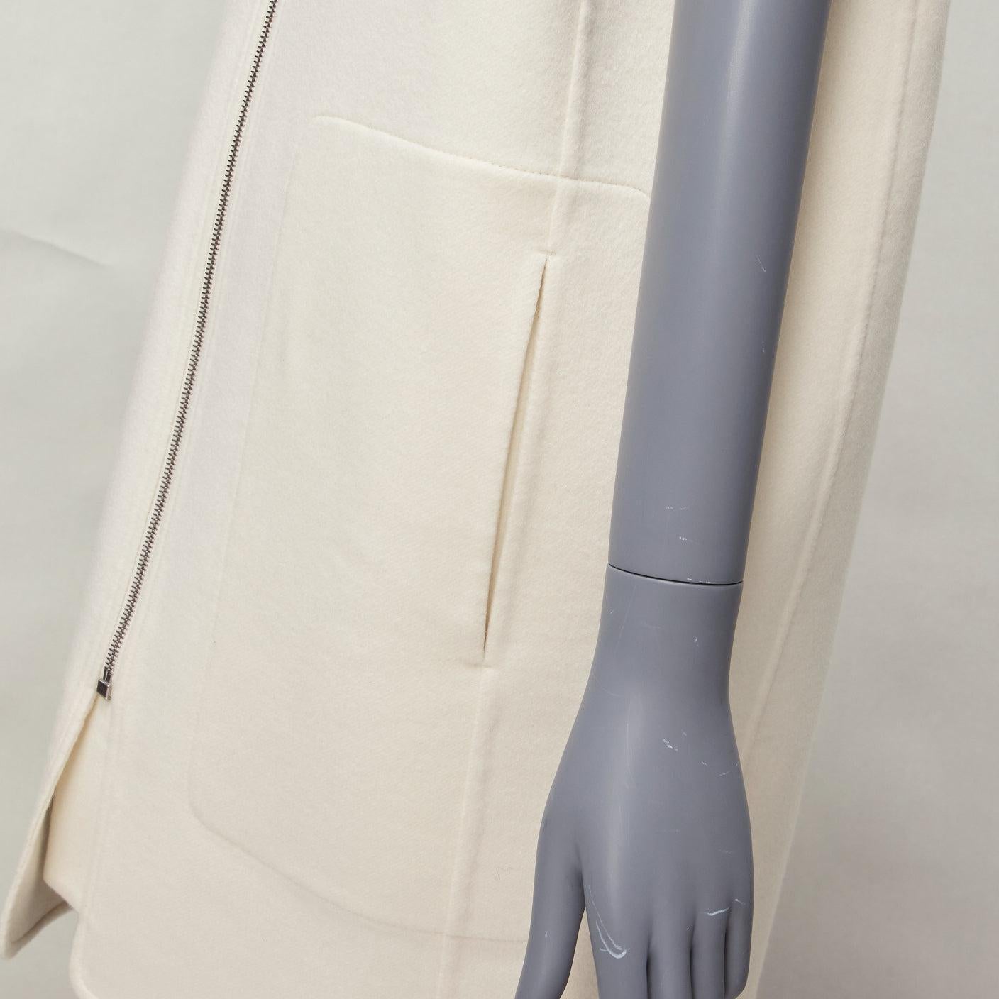 HERMES 100% Kaschmir cremefarbener Mantel mit Applikation und geripptem Rückenreißverschluss, ärmellos FR34 XS im Angebot 5