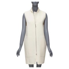 HERMES 100% cashmere cream applique back ribbed zip sleeveless coat FR34 XS