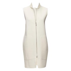 HERMES 100% cachemire crema con applique sul retro e zip senza maniche FR34 XS