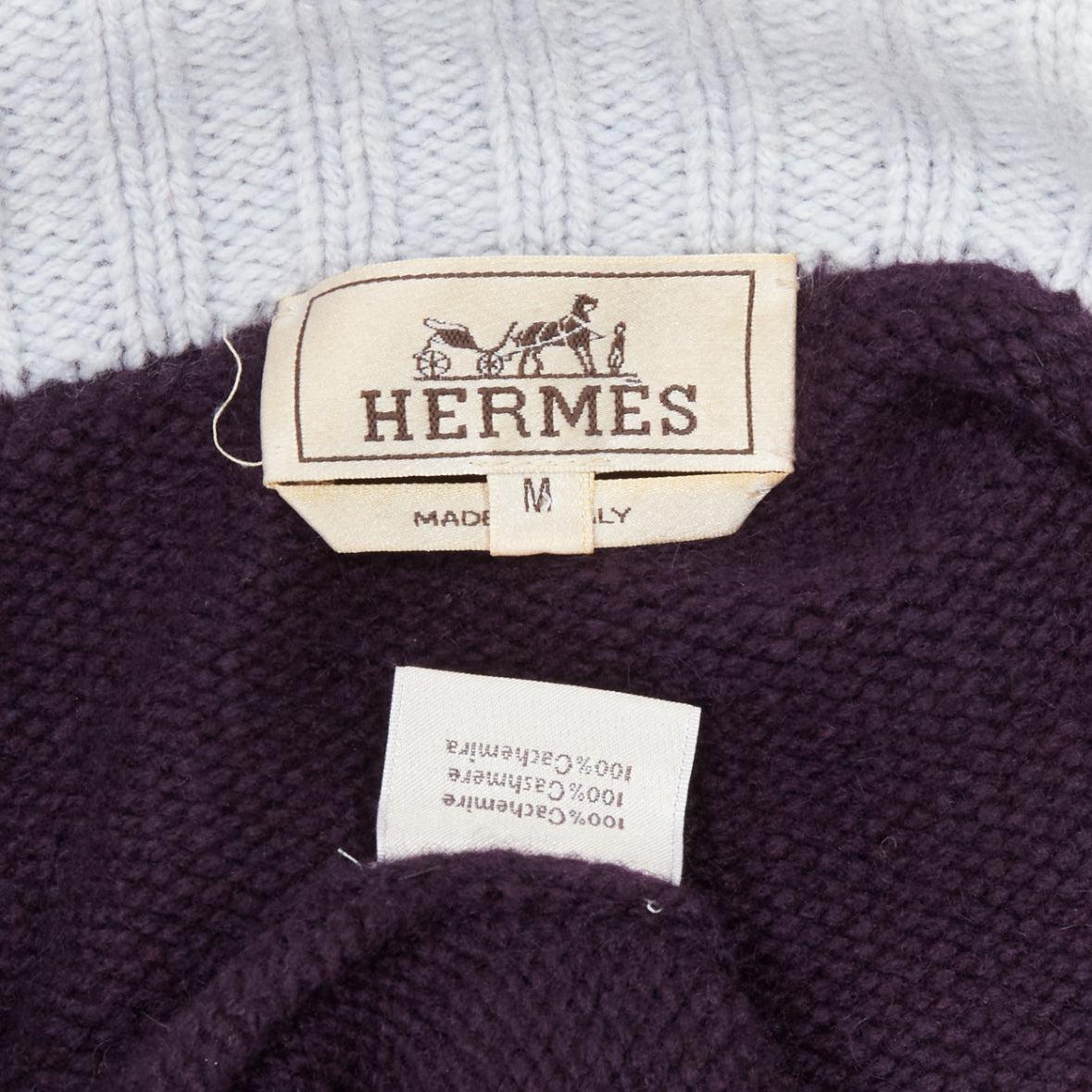 HERMES 100% cashmere dark purple contrasting baby blue collar pullover sweater M For Sale 4