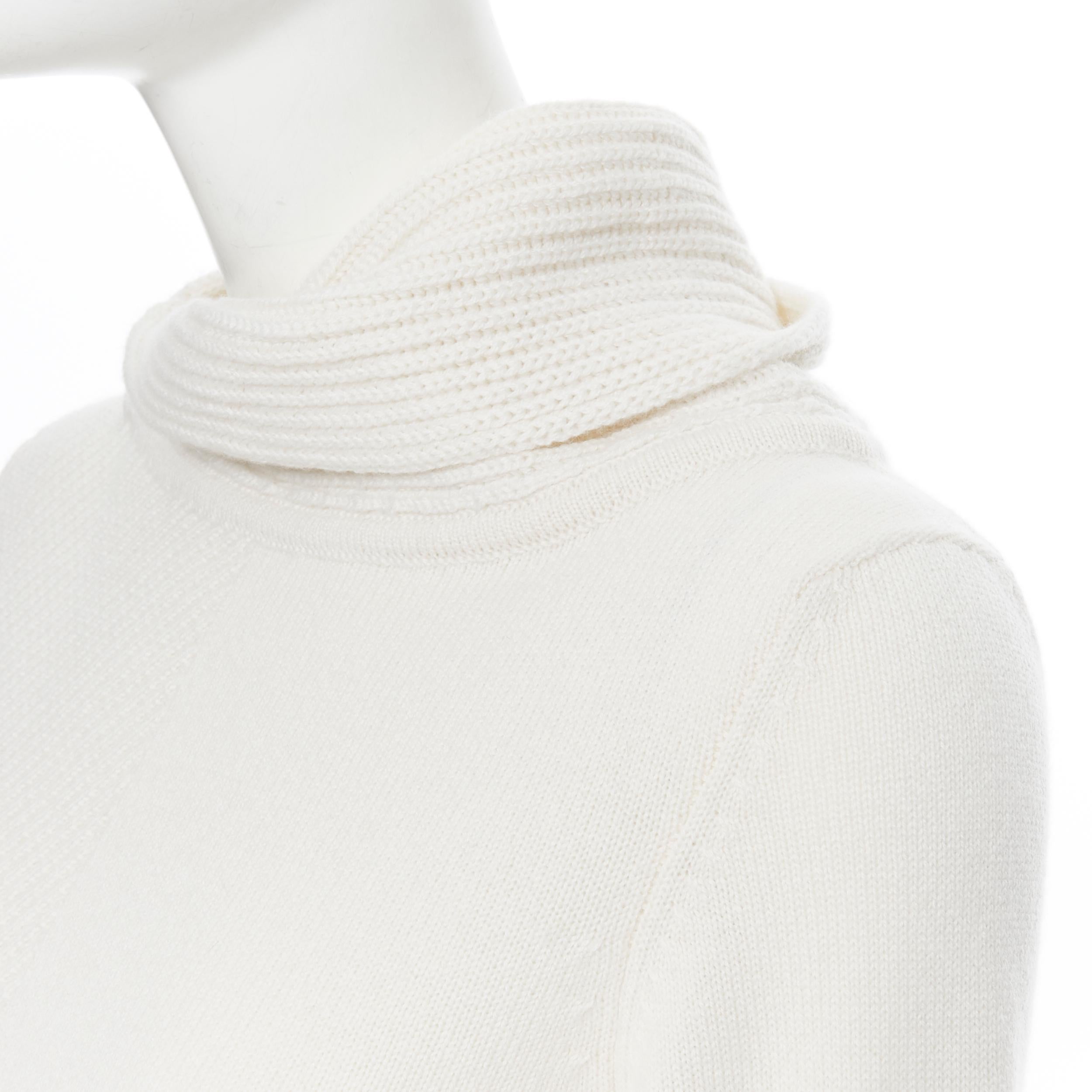 HERMES 100% cashmere ivory beige ribbed knit silver H charm sweater FR34 XS 2