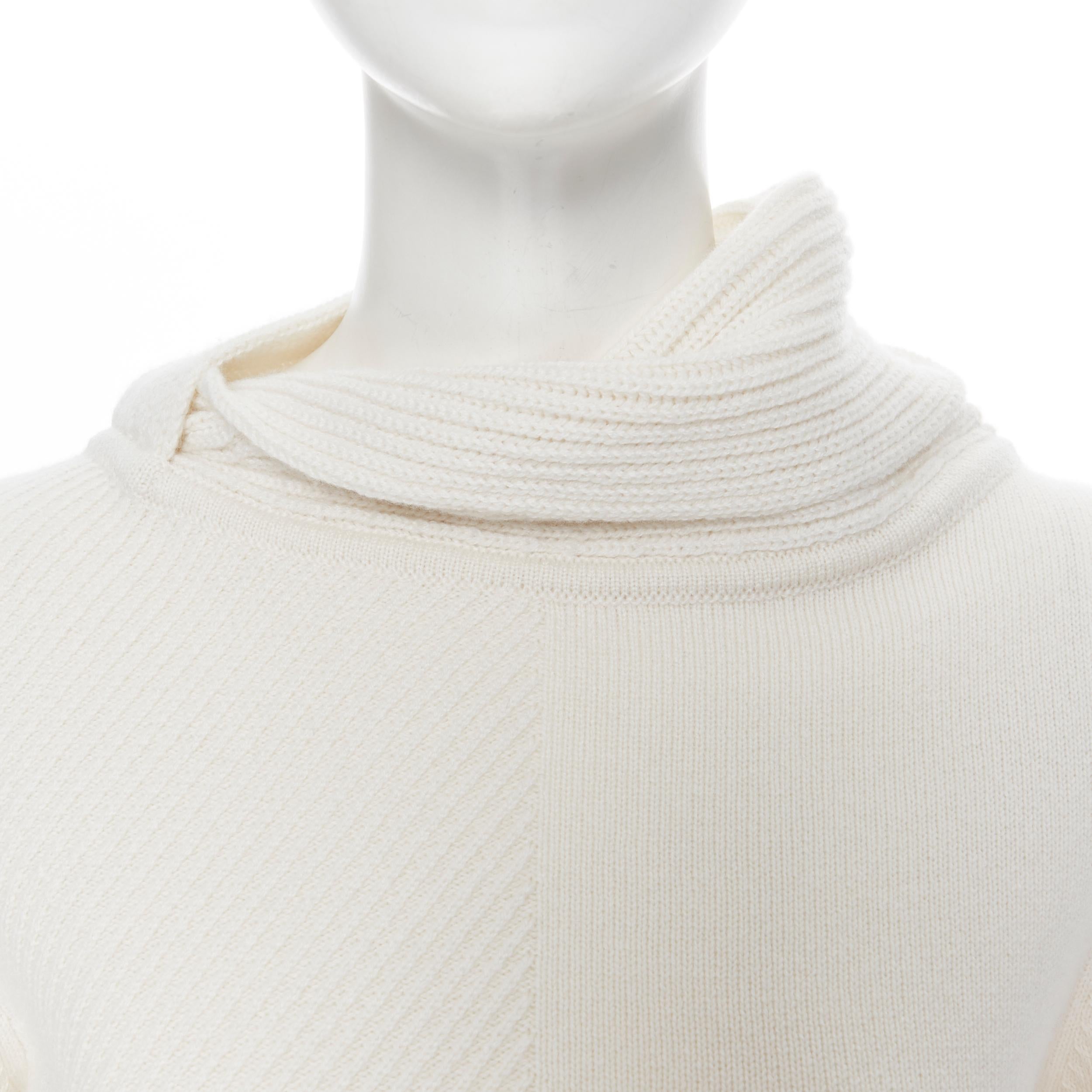 HERMES 100% cashmere ivory beige ribbed knit silver H charm sweater FR34 XS 1