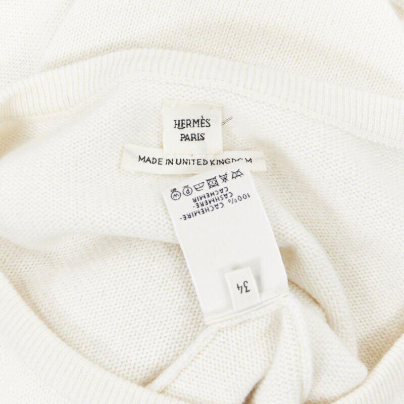 HERMES 100% cashmere ivory beige ribbed panel silver H charm sweater FR34 XS For Sale 5