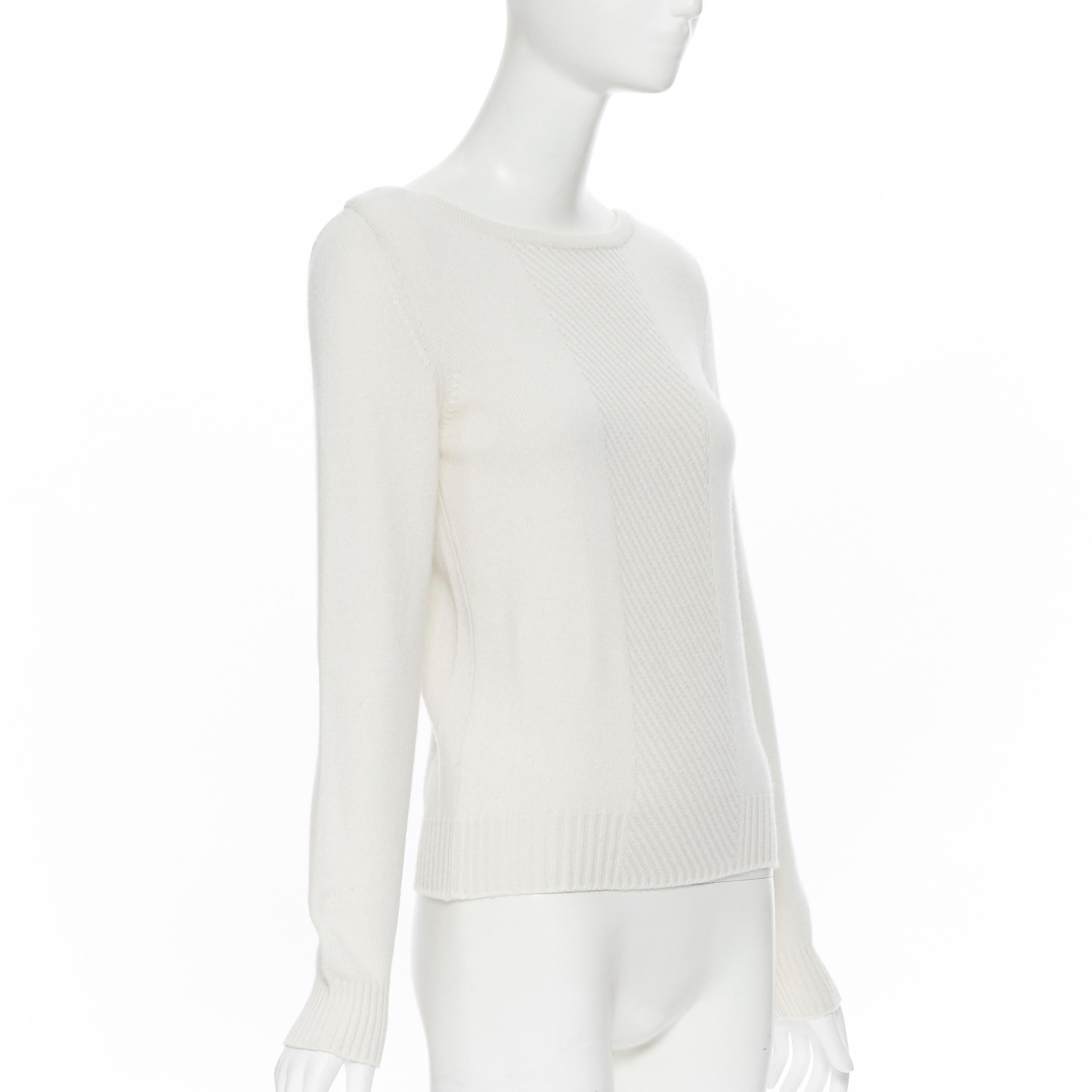 Gray HERMES 100% cashmere ivory beige ribbed panel silver H charm sweater FR34 XS For Sale