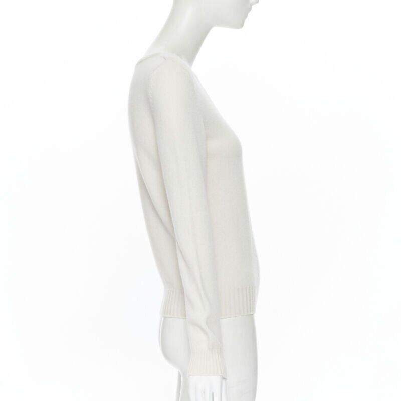 HERMES 100% cashmere ivory beige ribbed panel silver H charm sweater FR34 XS In Excellent Condition For Sale In Hong Kong, NT