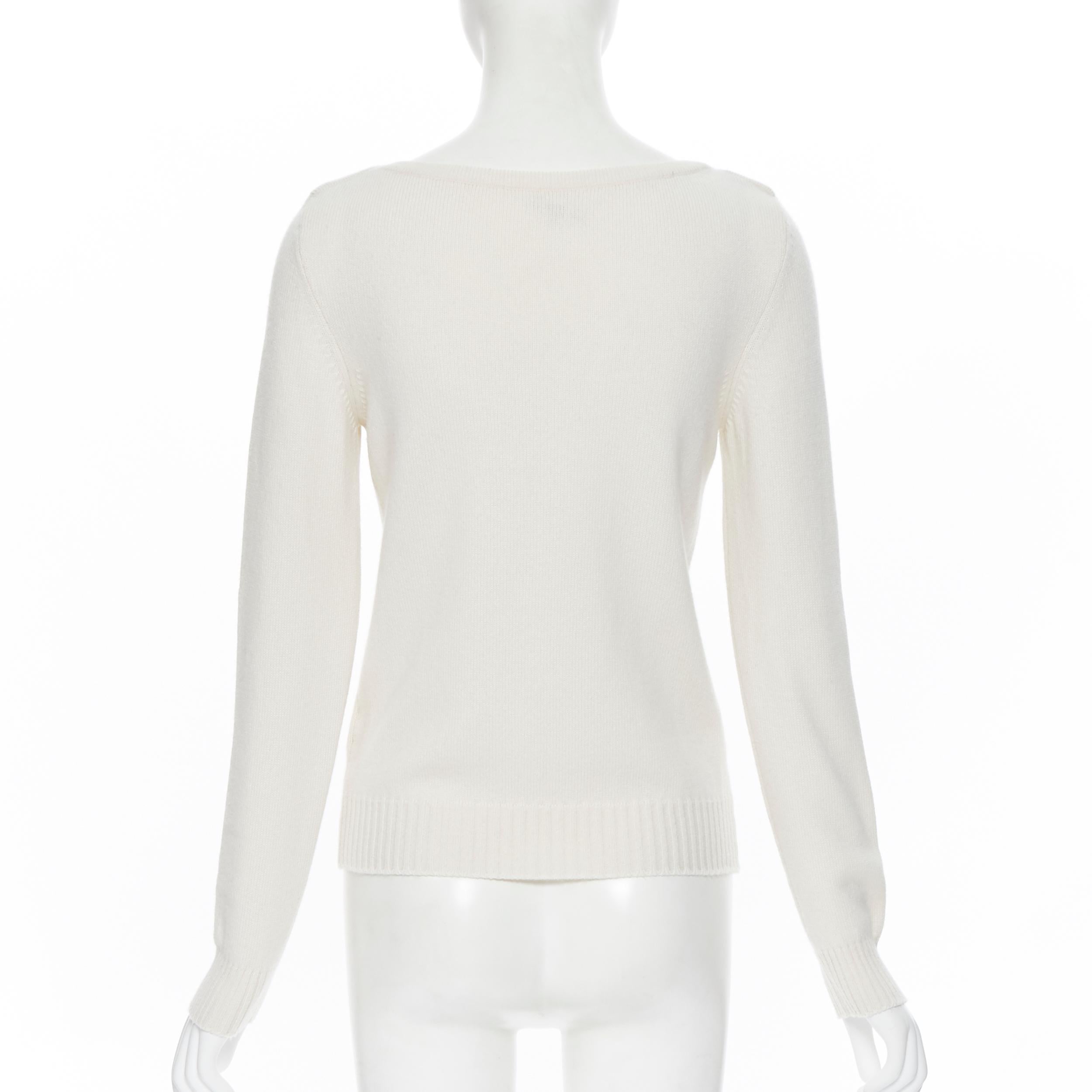 Women's HERMES 100% cashmere ivory beige ribbed panel silver H charm sweater FR34 XS For Sale