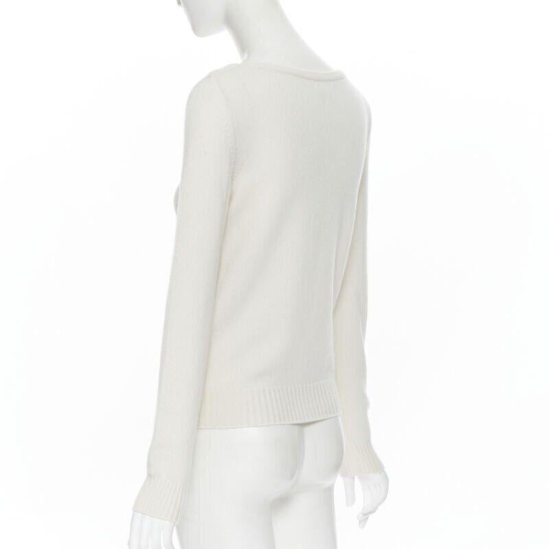 HERMES 100% cashmere ivory beige ribbed panel silver H charm sweater FR34 XS For Sale 1