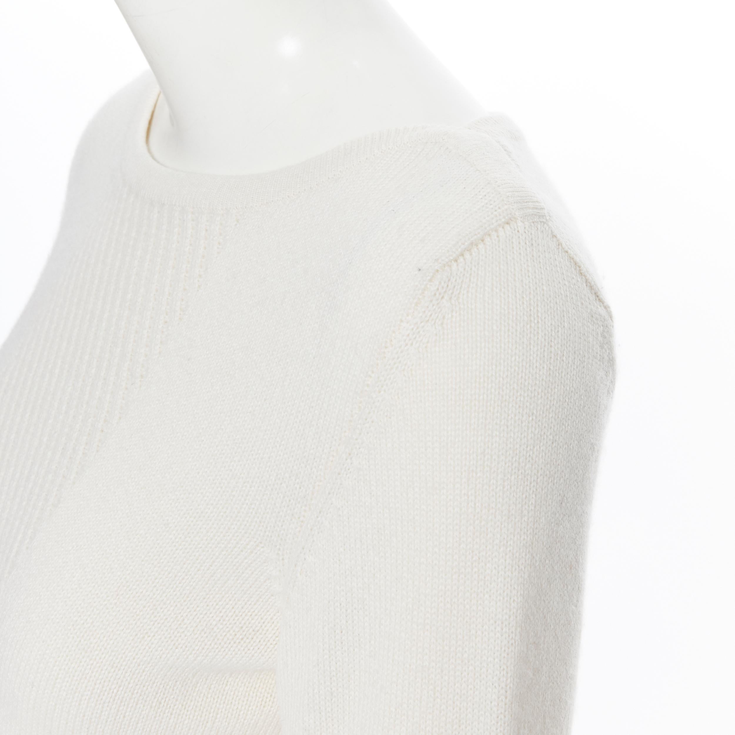 HERMES 100% cashmere ivory beige ribbed panel silver H charm sweater FR34 XS For Sale 2