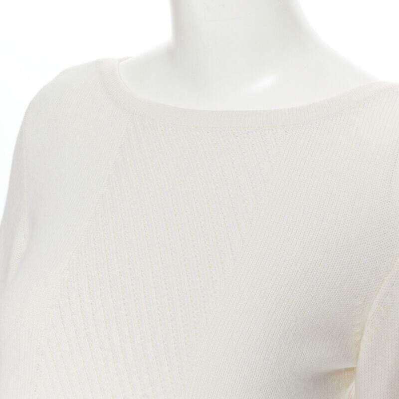 HERMES 100% cashmere ivory beige ribbed panel silver H charm sweater FR34 XS For Sale 3